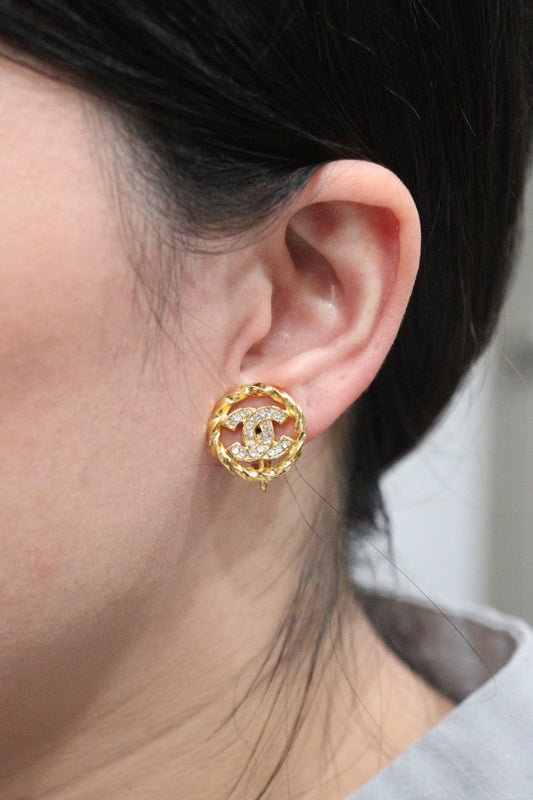 Rank A |CHANEL COCO Mark Diamond Vintage Earrings |23092623