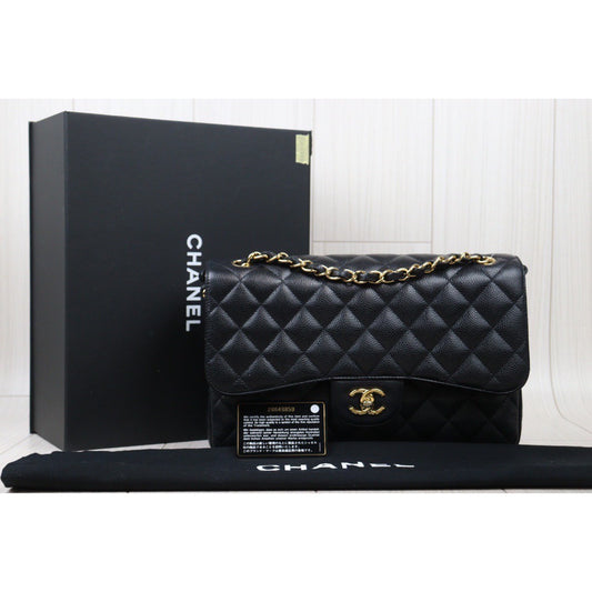 Good ( Rank AB)| CHANEL Caviar Skin Matrasse Double Flap 30 Shoulder Bag Black Made In 2019-2020Year |P24061143