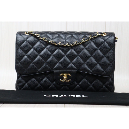 Rank A| CHANEL Caviar Skin Matrasse Double Flap 30 Shoulder Bag Black Made In 2012-2013 Year |S24052210