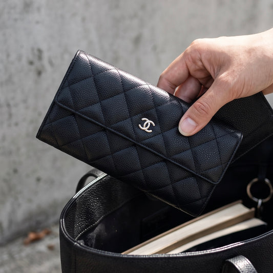 Include Entrupy Certificate of Authenticity|Very Good ( Rank A)|CHANEL Caviar Skin Black Long Wallet Made In 2014Year|X26061203