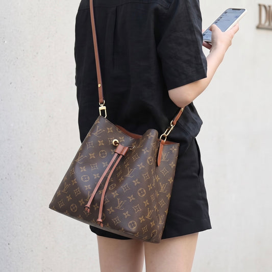 Include Entrupy Certificate of Authenticity|Very Good ( Rank A)|Louis Vuitton Monogram Neo Noe Shoulder Bag Brown|S26072518