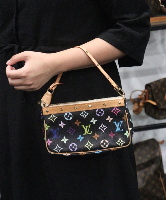 Rank A| LV Monogram Multicolor Pochette Accessoires Black|23091102