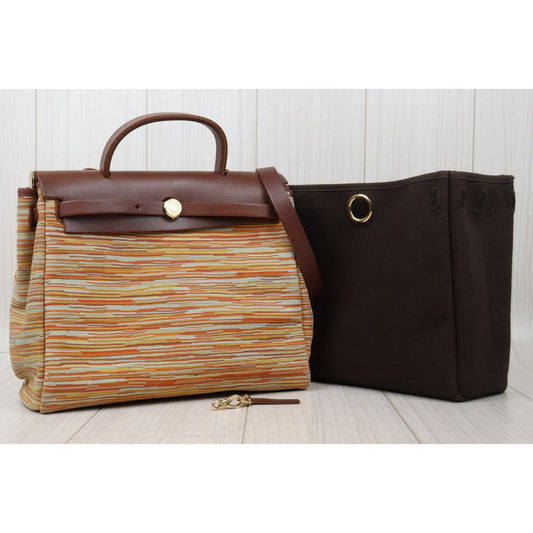 Good ( Rank AB)| HERMES Vibrato and Leather Herbag PM □G Shoulder Bag Made In 2003 Year|25013104