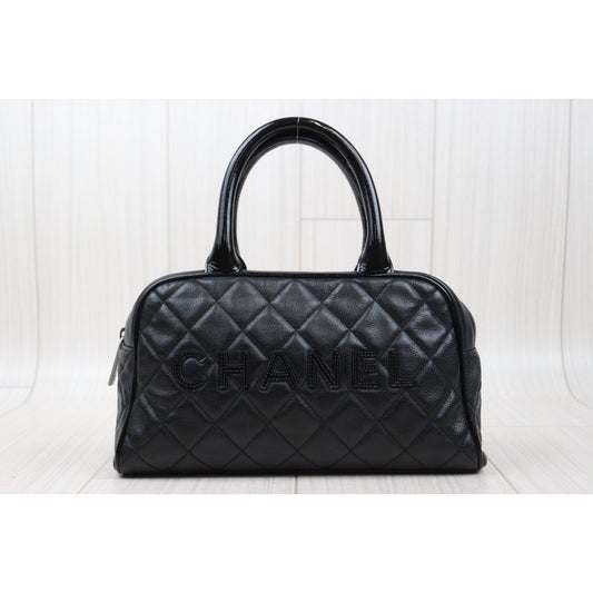Rank AB| CHANEL Calf Skin Bowling Bag Hand Bag Made In 2000~2002Year|24040802
