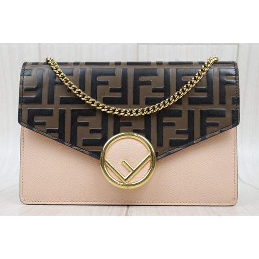 Very Good ( Rank A) | FENDI Zucca Embossed Calfskin Chain Shoulder Bag Pink|S25021021