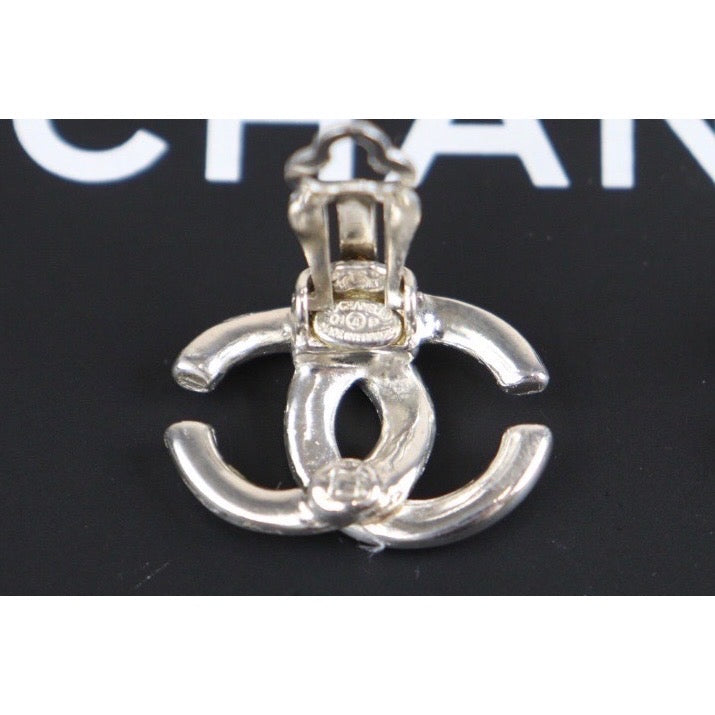 Rank A |CHANEL Vintage Coco Mark Silver Plating Earrings Made In 2001 Year |23101201