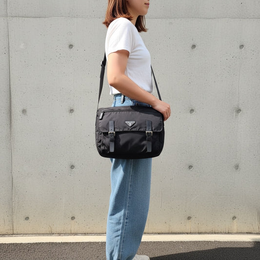 Include Entrupy Certificate of Authenticity|Good ( Rank AB) |Prada Nylon Black Shoulder Bag Silver Hardware|26041503