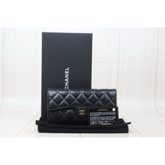 Very Good ( Rank A) |CHANEL Caviar Skin Black Long Wallet Made In 2017-2018 Year|24091924