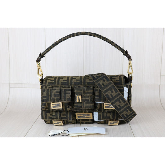 Excellent(Rank SA)| FENDI Zucca Mamma Baguette Multi-Pocket Shoulder Bag Current Model|X25102308