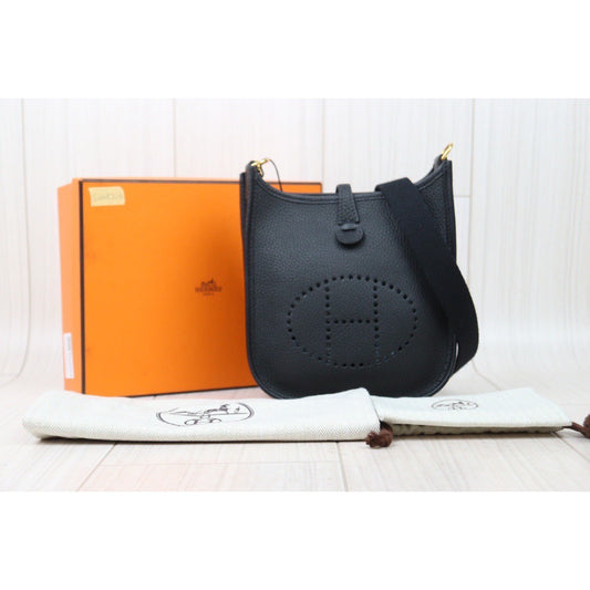 Very Good ( Rank A)| HERMES Mini Evelyn 16 Shoulder Bag Z Stamp Black Gold Hardware|S24052203