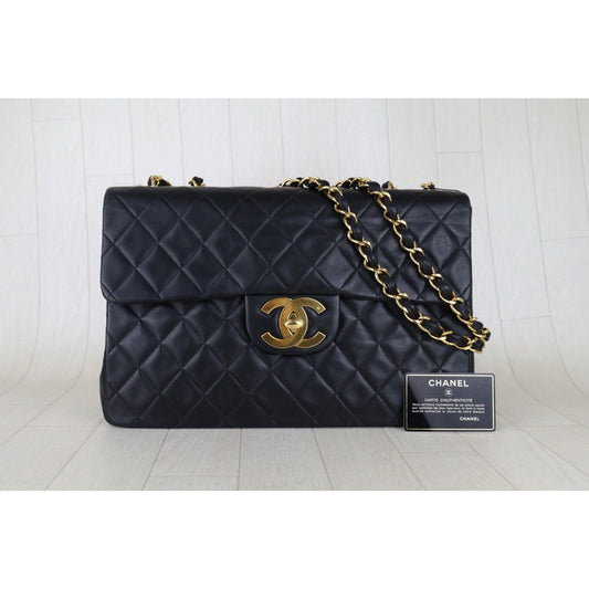 Very Good ( Rank A)| CHANEL Lamb Skin Matrasse Chain Single Flap34 Shoulder Bag Black Made in 1991-1994Year|S26012101