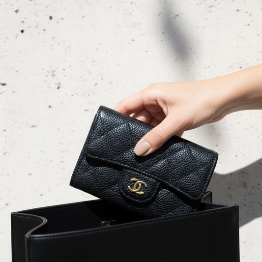 Include Entrupy Certificate of Authenticity|Very Good ( Rank A)|CHANEL Caviar Skin Black Card Holder Made In 2019-2020Year|S26051102