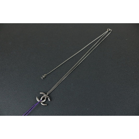 Very Good ( Rank A) |CHANEL COCO Mark Baguette Crystal Necklace Silver|F25022009