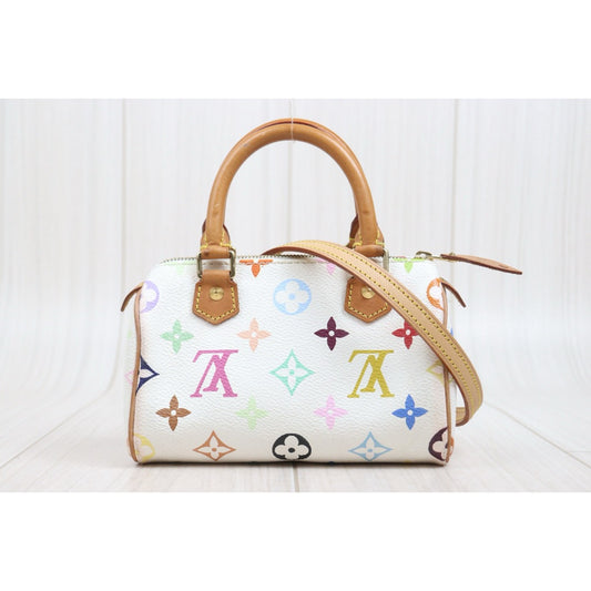 Include Entrupy Certificate of Authenticity|Good ( Rank AB)| Louis Vuitton Takashi Murakam Multi Monogram Mini Speedy Handbag With Shoulder Strap |S26012709