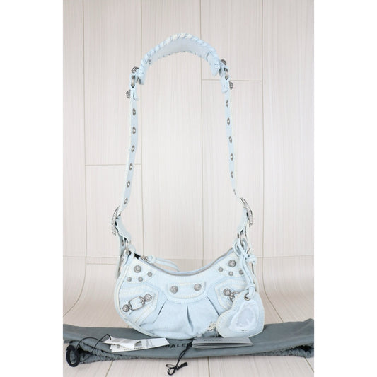 Very Good ( Rank A)|Balenciaga Denim With Rhinestones Le cargole XS Shoulder Bag Light Blue |S25110309