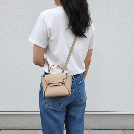 Include Entrupy Certificate of Authenticity|Very Good ( Rank A)|CELINE Calf Leather Belt Pico Handbag Shoulder Bag Beige|S26031514