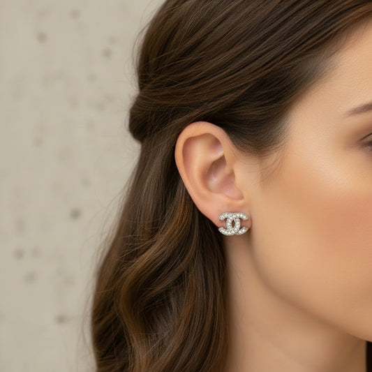 Include Authentic Detective Certificate of Authenticity|Very Good ( Rank A)| CHANEL A21C COCO Mark Rhinestone Earrings Made In 2021Year|26051808