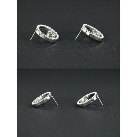 Include Authentic Detective Certificate of Authenticity|Very Good ( Rank A) | CHANEL B23V Coco Mark Rhinestone Silver Earrings Made In 2023Year |S26010801