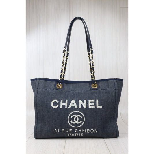 Good ( Rank AB)| CHANEL Canvas Tote Bag Navy Made In 2012-2013 Year|24080901