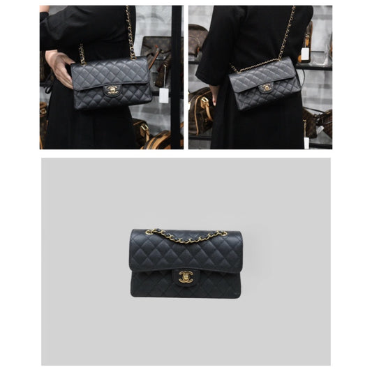 Excellent(Rank SA)|CHANEL Caviar Skin Matrasse Double Flap 23 Shoulder Bag Black Made In 2020 Year|S25031402