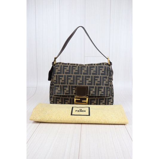 Rank A| FENDI Zucca Mamma Baguette Shoulder Bag Gold Hardware|23102847