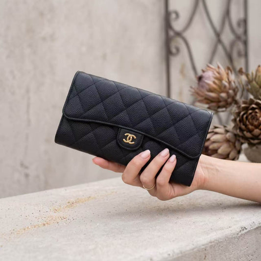 Include Entrupy Certificate of Authenticity|Very Good ( Rank A)|CHANEL Caviar Skin Black Long Wallet Made In 2016-2017Year|26100701
