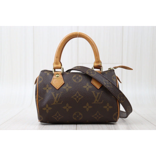 Rank AB | LV Monogram Mini Speedy Handbag With Shoulder Strap|24050920