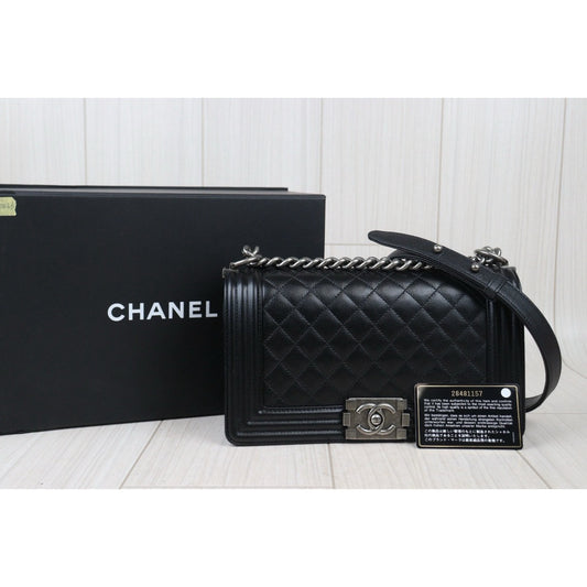 Excellent(Rank SA)|CHANEL Caviar Skin LeBoy Chain Shoulder Bag Medium Black Made In 2019-2020Year|S24071436