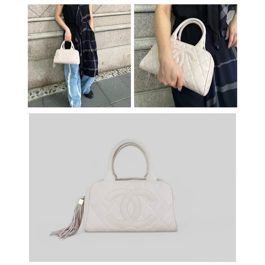 Good ( Rank AB)| CHANEL Caviar Skin Leather Calf Leather Bowling Bag Hand Bag Pink Made In 2004~2005 Year|B25030111