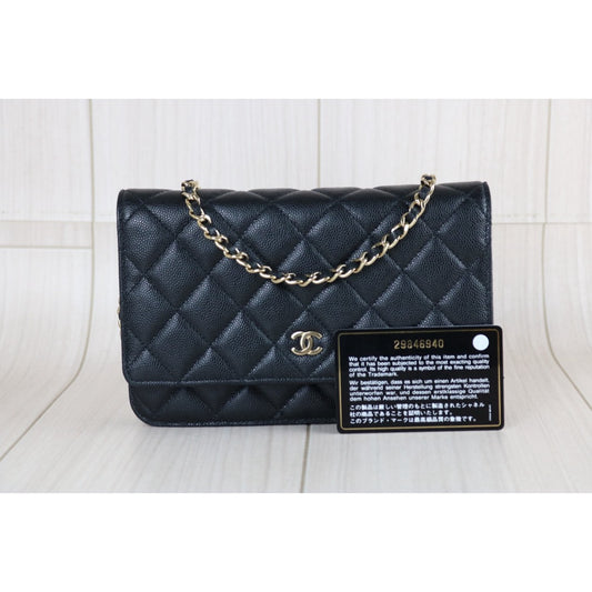 Include Entrupy Certificate of Authenticity|Very Good ( Rank A)|CHANEL Caviar Skin Calf Leather WOC Chain Bag Black Made In 2019Year|S26070303
