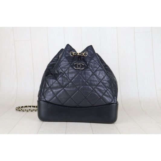 Good ( Rank AB)|CHANE Calf Leather Gabrielle Aged Backpack PM Black Made in 2018Year|H25063009