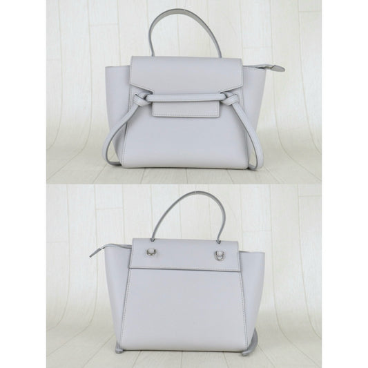 Include Entrupy Certificate of Authenticity|Very Good ( Rank A)|CELINE Calf Leather Belt Nano Handbag Shoulder Bag Light Gray|S26010901