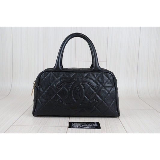 Rank AB | CHANEL Caviar Skin Bowling Bag Black|V23080315