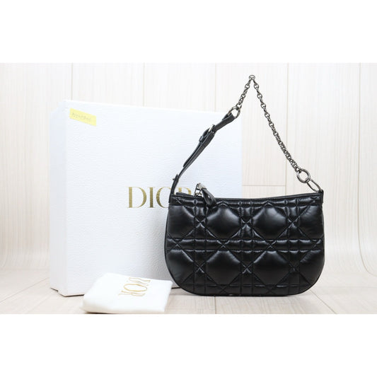 Very Good ( Rank A) |Dior Caro Tulip Matelasse Chain Calf Leather Shoulder Bag Black |P25071806