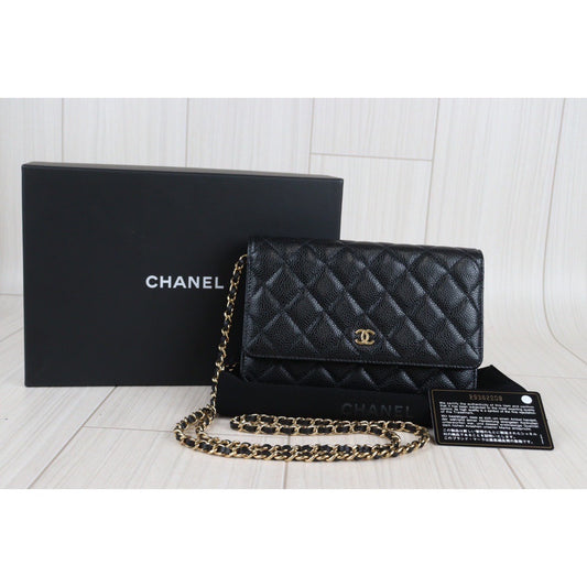 Rank SA Full Set| CHANEL Matelasse Caviar Skin Chain Wallet Black Gold Hardware |23080312