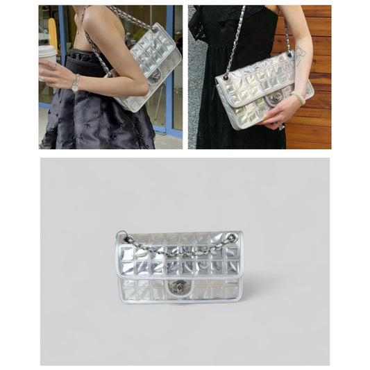 Good ( Rank AB)|CHANEL Choclate Bar Ice Cubes Chain CF 30 Shoulder Bag Made In 2006~2008Year|W25052001