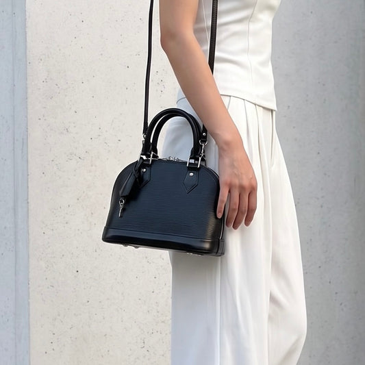 Include Entrupy Certificate of Authenticity|Good ( Rank AB)|Louis Vuitton Epi Alma BB HandBag Shoulder Bag Black|Z26091512