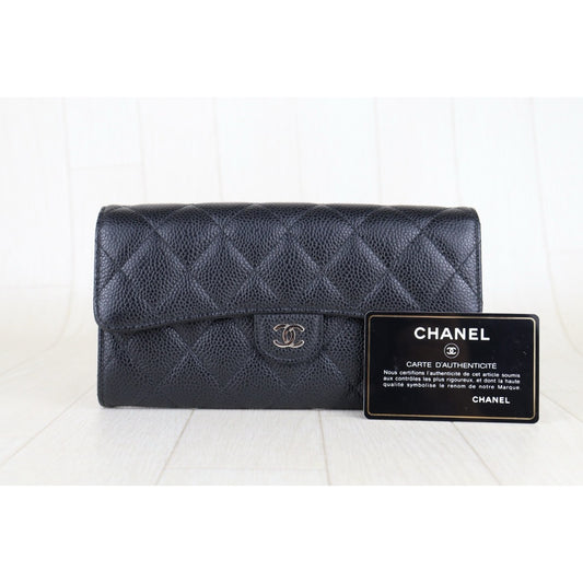 Very Good ( Rank A) |Chanel Caviar Skin Black Wallet Made In 2017 Year |S25101101