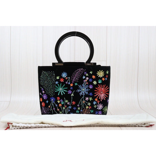 Rank AB |Ferragamo Suede Handbag Black|Q24030506