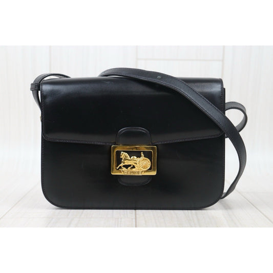 Good ( Rank AB) |CELINE Vintage Carriage Box Calf Black Shoulder Bag|24100707