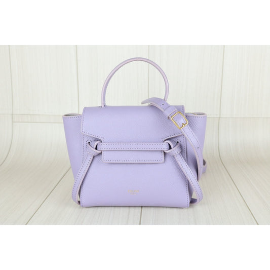 Very Good ( Rank A)|CELINE Calf Leather Belt Pico Handbag Shoulder Bag Lilac|S25112909