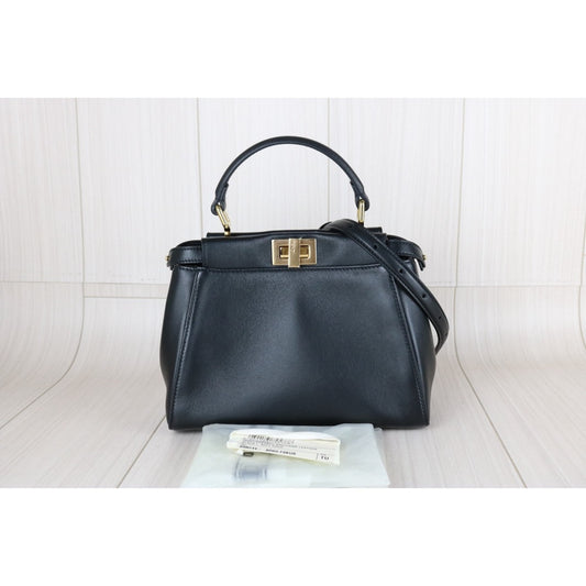Excellent(Rank SA) | FENDI Calf Leather Peekapoo iconic mini Handbag With Shoulder Bag Black|S25111802