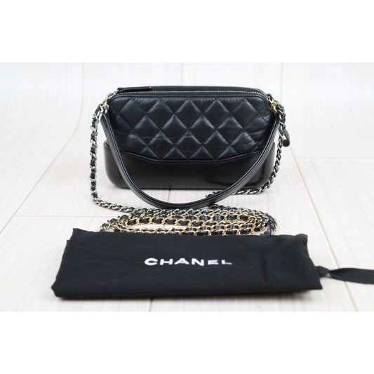 Rank A|Chanel Mini Gabrielle Aged Calfskin Shoulder Bag Black Made in 2017-2018 Year|23102818