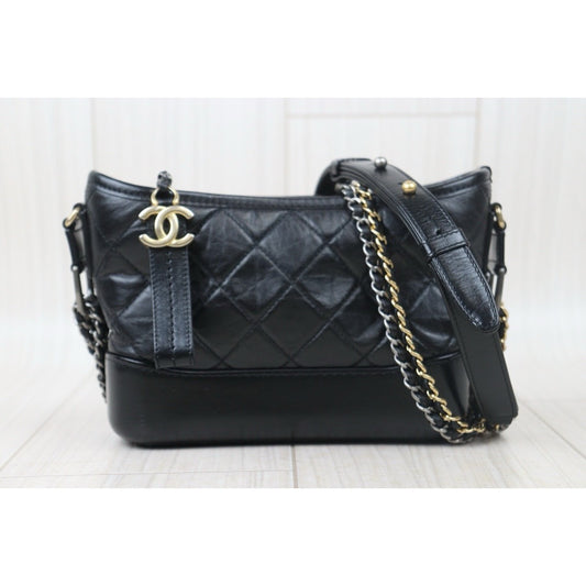 Very Good ( Rank A) |CHANEL PM Gabrielle Aged Calfskin Shoulder Bag Black Made in 2019-2020Year|S24092813