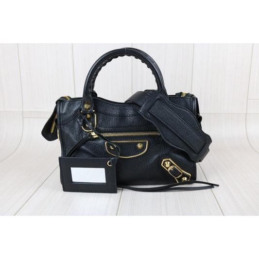 Include Entrupy Certificate of Authenticity|Very Good ( Rank A)|Balenciaga Goatskin Edge Classic City Black HandBag Shoulder Bag |S26041305