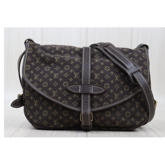 Rank A |LV Monogram Mini Run Saumur Shoulder Bag Canvas Leather Brown|24032923