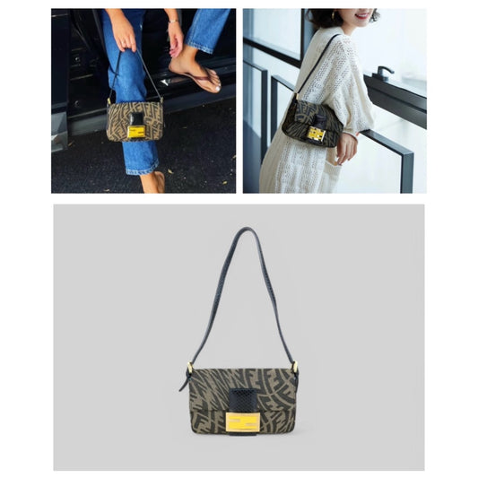Good ( Rank AB)| FENDI Zucca Mamma Baguette Snakeskin Shoulder Bag |X25032305
