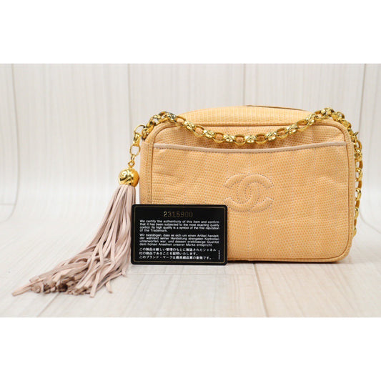 Good ( Rank AB)| CHANEL Lizard Skin Hollow Chain Bag Made In 1991-1994 Year |P24061133
