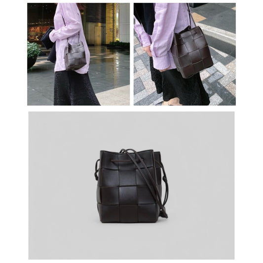 Good ( Rank AB)| Bottega Veneta Lamb Skin Weave Bucket Shoulder Bag Brown|P25041410