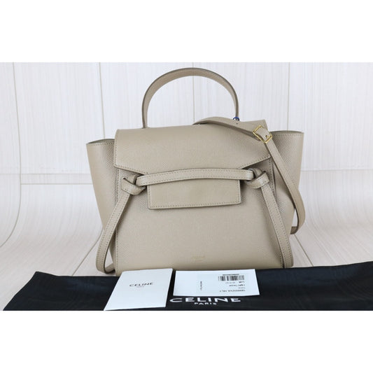 Very Good ( Rank A)|CELINE Calf Leather Belt Nano Handbag Shoulder Bag Beige|S25102302